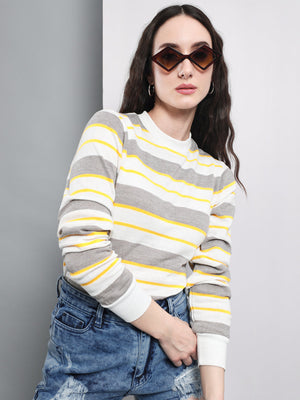 TANDUL  Women Full Sleeve Striped Sweatshirt