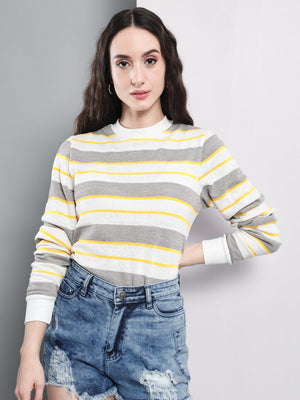 TANDUL  Women Full Sleeve Striped Sweatshirt