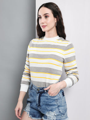 TANDUL  Women Full Sleeve Striped Sweatshirt