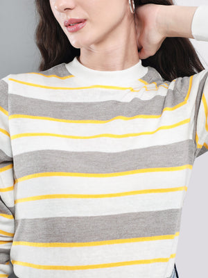 TANDUL  Women Full Sleeve Striped Sweatshirt