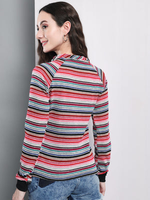 TANDUL Women Full Sleeve Striped Sweatshirt