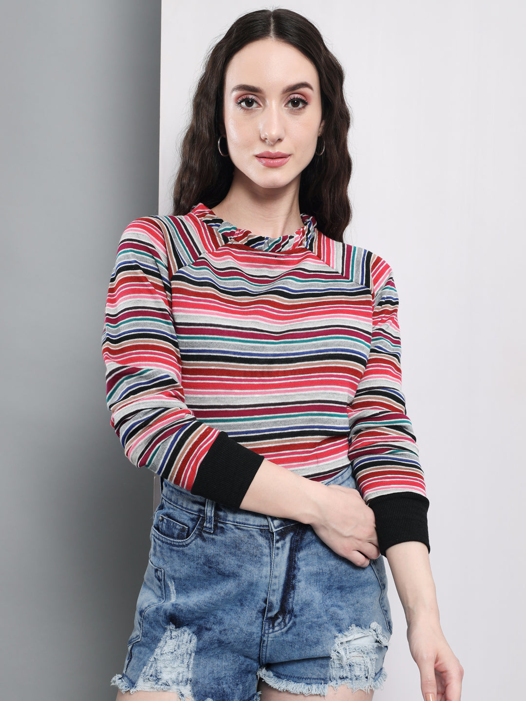 TANDUL Women Full Sleeve Striped Sweatshirt