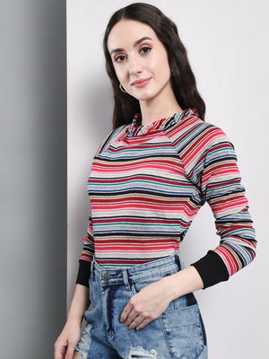 TANDUL Women Full Sleeve Striped Sweatshirt