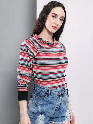 TANDUL Women Full Sleeve Striped Sweatshirt