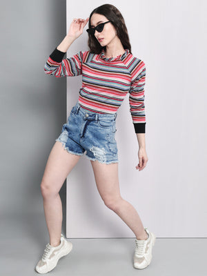 TANDUL Women Full Sleeve Striped Sweatshirt