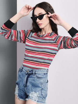 TANDUL Women Full Sleeve Striped Sweatshirt