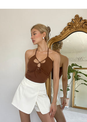 Casual Sleeveless Solid Women Brown Top