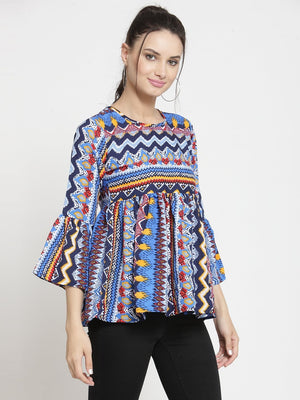 ZARVEY Casual Bell Sleeve Printed Women Multicolor Top