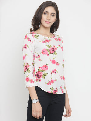 ZARVEY Casual 3/4 Sleeve Floral Print Women Multicolor Top