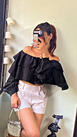 Casual Off Shoulder Sleeve Solid Women Black Top
