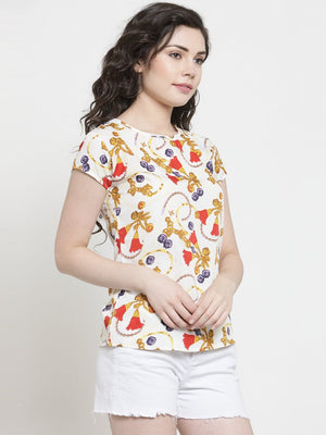 ZARVEY Casual Short Sleeve Printed Women Multicolor Top