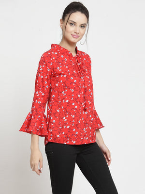 ZARVEY Casual Bell Sleeve Printed Women Multicolor Top