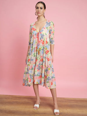 Women Longline 3/4th Sleeve Multicolor Shrug