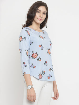 ZARVEY Casual 3/4 Sleeve Floral Print Women Multicolor Top