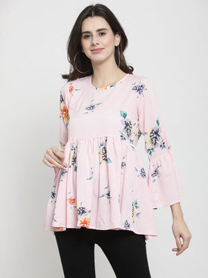 ZARVEY Casual Bell Sleeve Floral Print Women Multicolor Top