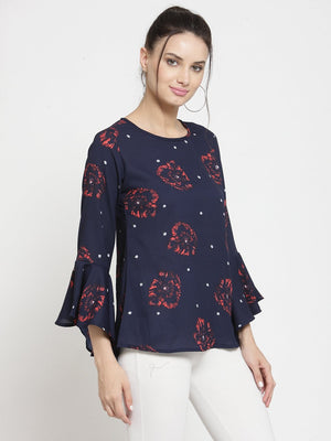 ZARVEY Casual Bell Sleeve Printed Women Multicolor Top