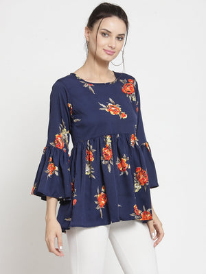 ZARVEY Casual Bell Sleeve Printed Women Multicolor Top