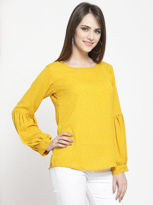 ZARVEY Casual Balloon Sleeve Printed Women Multicolor Top