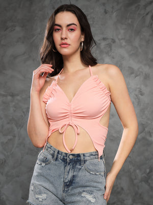 TANDUL Casual Sleeveless Solid Women Pink Top