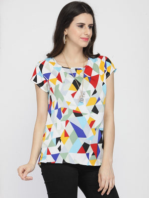 ZARVEY Casual Regular Sleeve Printed, Geometric Print Women Multicolor Top