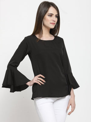 ZARVEY Casual Bell Sleeve Solid Women Black Top