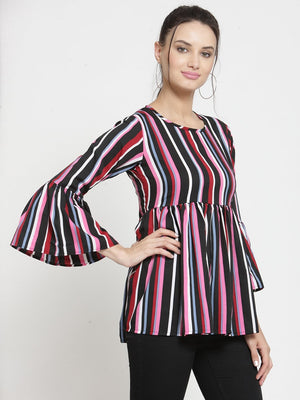 ZARVEY Casual Bell Sleeve Striped Women Multicolor Top