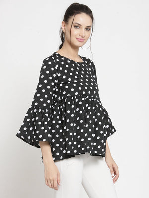 ZARVEY Casual Bell Sleeve Printed Women White, Black Top