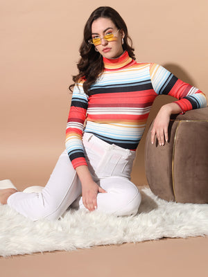 TANDUL Women Printed High Neck Multicolor Sweater