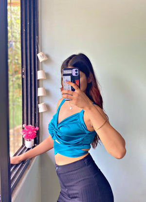 Casual Sleeveless Solid Women Blue Top