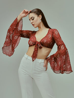 TANDUL Casual Bell Sleeves Printed Women Multicolor Top