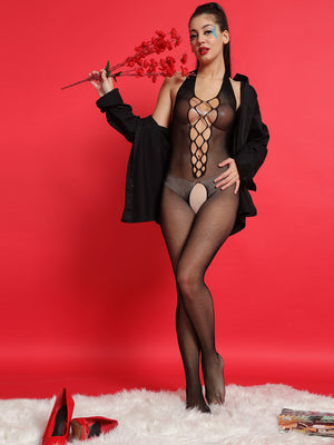 ELTIRE Women Fishnet Stretchable Sheer Babydoll Full Bodystocking Lingerie