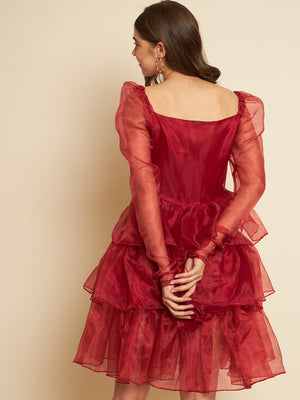 Women Layered Maroon Dress