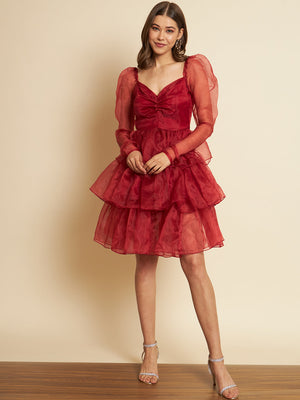 Women Layered Maroon Dress