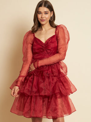 Women Layered Maroon Dress