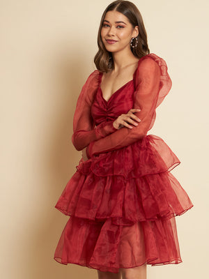 Women Layered Maroon Dress