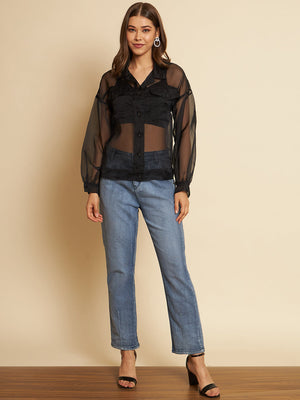 Women Regular Fit Solid Built-up Collar Casual Shirt