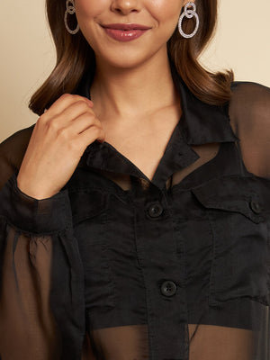Women Regular Fit Solid Built-up Collar Casual Shirt