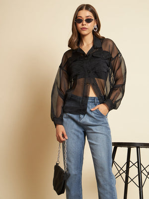 Women Regular Fit Solid Built-up Collar Casual Shirt