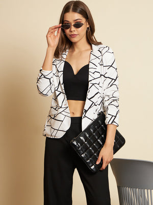 Women Printed Single Breasted Casual Blazer  (Multicolor)