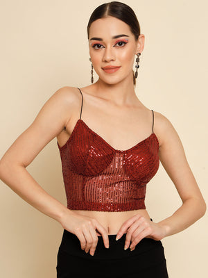 TANDUL  Casual Sleeveless Solid Women Maroon Top