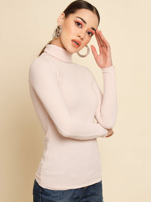TANDUL  Women Solid High Neck Pink Sweater
