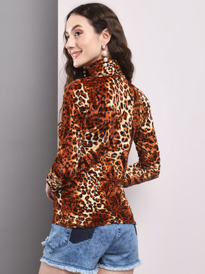 TANDUL Women Printed High Neck Multicolor Sweater