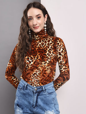 TANDUL Women Printed High Neck Multicolor Sweater