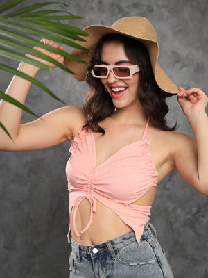 TANDUL Casual Sleeveless Solid Women Pink Top