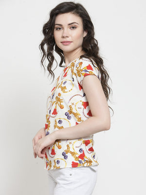 ZARVEY Casual Short Sleeve Printed Women Multicolor Top