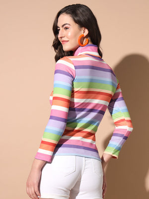 TANDUL Women Printed High Neck Multicolor Sweater