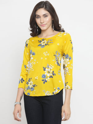 ZARVEY Casual 3/4 Sleeve Floral Print Women Multicolor Top