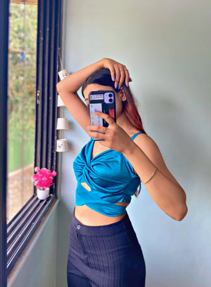 Casual Sleeveless Solid Women Blue Top