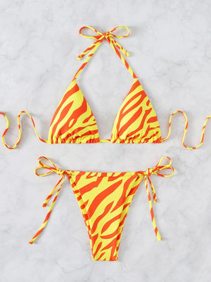 ELTIRE Yellow Zebra Print Two Piece Bikini