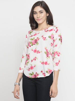 ZARVEY Casual 3/4 Sleeve Floral Print Women Multicolor Top